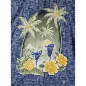 Silk Tommy Bahama Loop‎ Collar Camp Shirt Mens L Blue Specialty Back Print